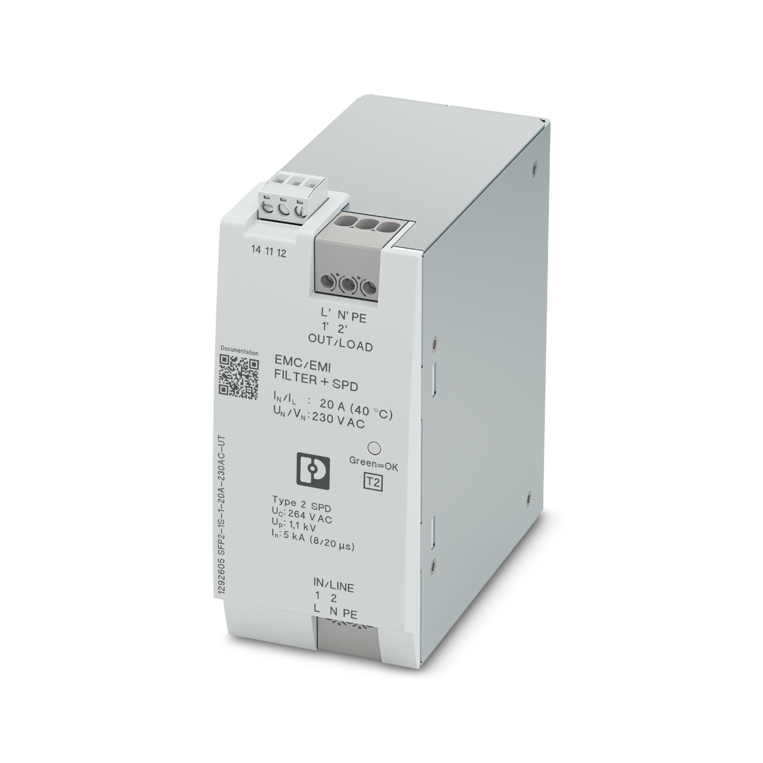 SFP2-1S-1-20A-230AC-UT - EMC filter surge protection device
