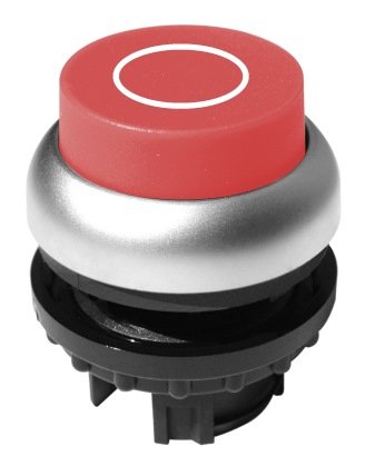 Push-button extended, spring-return, red